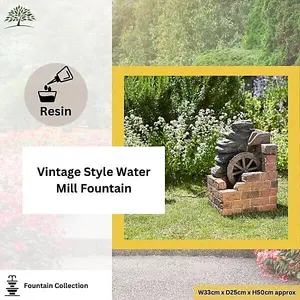 Mill Solar Fountain Garden Water Feature Ornamental Patio Centrepiece Decorative