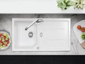 Clearwater Harmony Ceramic White Compact Kitchen Sink 1 Bowl & Drainer - Reversible - HAR9110WH