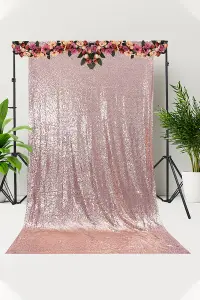 Neel Blue Shiny Fabric Sequin Backdrop Glitter Curtain, Rose Gold - 4ft x 9ft