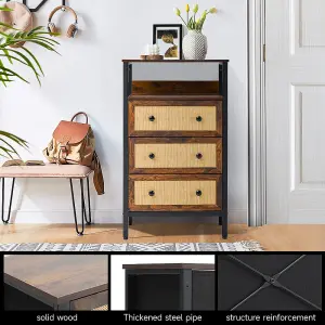 Rattan Storage Cabinet with 3 Drawers and Shelf