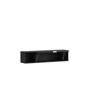 Space-Saving Pula Wall Hung Cabinet 135cm - Sleek Black Portland Ash - W1350mm x H300mm x D300mm