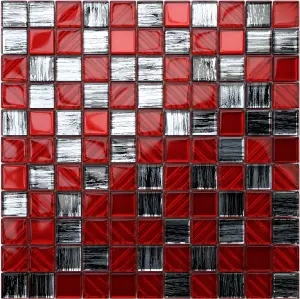 Glass mosaic on mesh for bathroom or kitchen 300mm x 300mm - Red Jeans