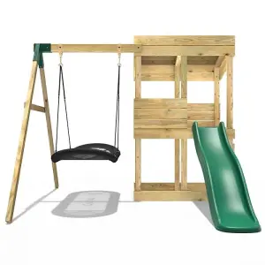 Rebo Wooden Lookout Tower Playhouse with 6ft Slide & Swings - Cascades