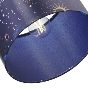 Colourful Universe Themed Lampshade in Navy Blue with Planets, Suns and Stars