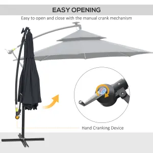 Outsunny 3(m) Cantilever Parasol Hanging Banana Umbrella w/ lights, Black