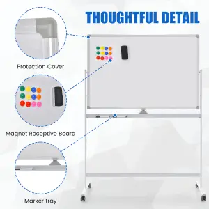 Costway Portable Double-Sided Magnetic Mobile Whiteboard Adjustable Rolling Erase Board