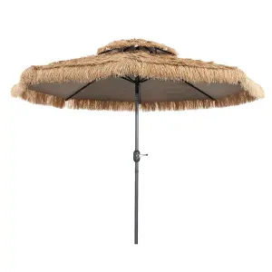 Costway 3M Hula Thatched Patio Tiki Umbrella Hawaiian Umbrella w/ Manual Crank