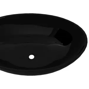 Berkfield Luxury Ceramic Basin Oval-shaped Sink Black 40 x 33 cm