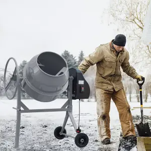 120 Litre Grey Coated Electric Cement Mixing Machine with Wheels