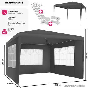 Gazebo Baraban - 3 x 3 m, with 3 side panels, weather & UV-resistant, guy ropes incl. - grey