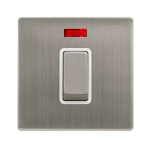 Stainless Steel Screwless Plate 1 Gang Ingot Size 45A Switch With Neon - White Trim - SE Home