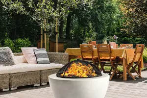 Homeology Fireology DIABLO Contemporary Garden Fire Pit Brazier and Barbecue with Concrete Eco-Stone Finish