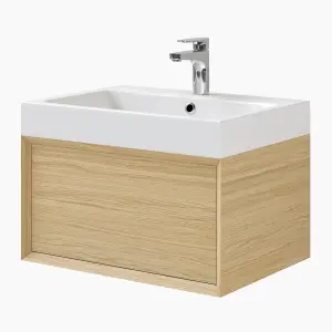 GoodHome Avela Matt Oak effect Wall-mounted Vanity unit & basin set (W)600mm (H)794mm