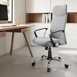 SONGMICS Office Chair, Ergonomic Desk Chair, Swivel Chair, Upholstered Seat, Adjustable Height, Tilt Function, Dove Grey