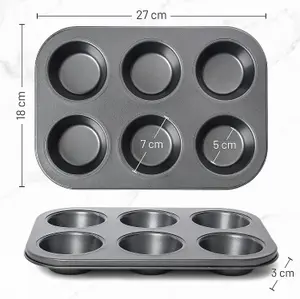 Non-Stick 6-Cup Muffin Trays Alloy Steel Multipurpose Baking Tin for Cupcakes, Yorkshire Puddings & Mini Quiches Pack of 2