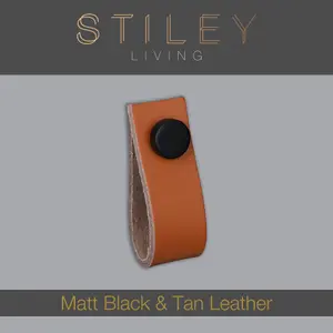 Tan Leather Handle With Knurling Fixing - Matt Black