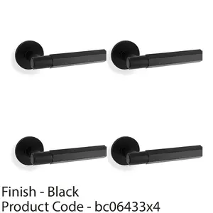 4 PACK - SOLID BRASS Hex Door Handle Set - Matt Black Industrial Lever Round Rose