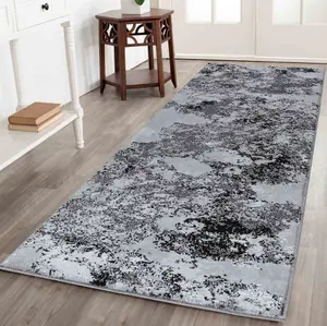 Modern Abstract Sprayed Grunge Texture Area Rugs Black 60x220 cm