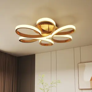 Gold Modern 1 Light Curved Shape Acrylic Flush Mount Integrated LED Ceiling Light Fixture Dimmable 74cm