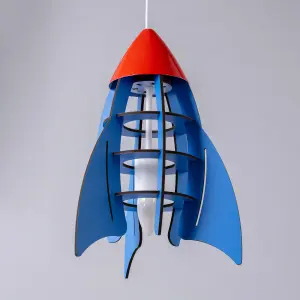 Litecraft Blue Rocket Glow Kids Ceiling Pendant