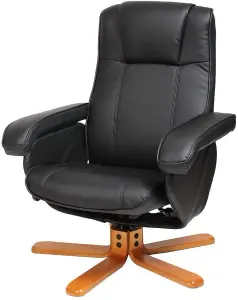 EVRE Faux Leather Armchair With Foot Stool & Reclining Functions Swivel Padded - Black, Living Room Armchair or Reading Chair