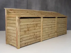 Wooden log store (roof sloping back) W-335cm, H-126cm, D-88cm - natural (light green) finish