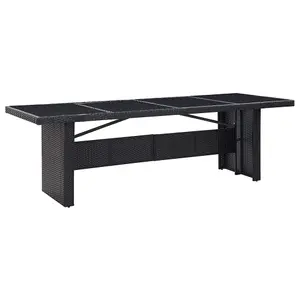 Berkfield Garden Table Black 240x90x74 cm Poly Rattan and Glass