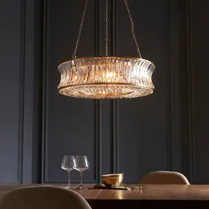 Luminosa Vittoria Pendant Ceiling Light Warm Brass Plate, Crystal And Clear Glass