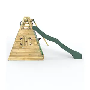 Rebo Wooden Pyramid Activity Frame with Swings and 10ft Water Slide - Rainbow