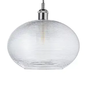 Contemporary Clear Ribbed Spiral Glass Easy Fit Drum Shaped Pendant Light Shade