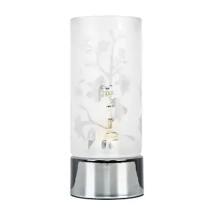 ValueLights Modern Floral Design Glass & Polished Chrome Touch Table Lamp - Includes 3w LED Dimmable G9 Bulb 3000K Warm White