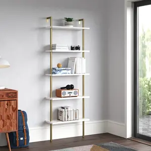 Iker 174cm H x 60cm W Stainless Steel Ladder Bookcase Gold/White