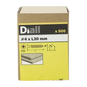 Diall Yellow-passivated Carbon steel Screw (Dia)4mm (L)30mm, Pack of 500