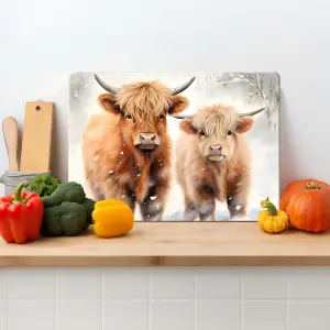 Textured Glass Chopping Board Highland Cows Design - Large