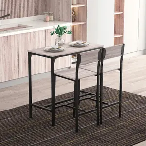 3 Pack Table Stool Set Industrial Design w/ Metal Frame Oak Tone MDF Panels