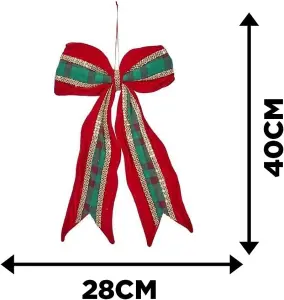 Green & Red Hanging Door Bow Christmas Decoration