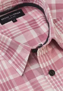 Men's Tailored Fit Rose Check Cotton Shirt | Brook Taverner