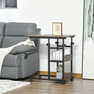 HOMCOM C-Shaped Mobile Sofa Bed Side Table Adjust Height 3-Tier Cart w/ Brake