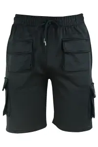 MS9 Mens Fleece Shorts Cargo Pockets Tracksuit Jogging Work Utility Shorts H5 - Black, X-Large