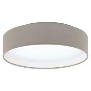 Flush Ceiling Light Colour White Shade Taupe Fabric Bulb LED 11W Included