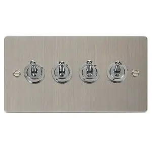 Flat Plate Stainless Steel 4 Gang 2 Way 10AX Toggle Light Switch - SE Home