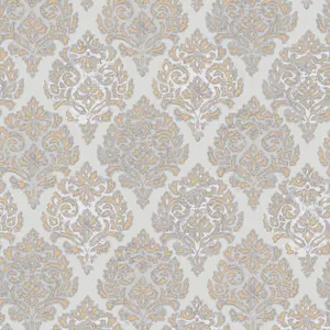 Lustre Collection Metallic Embossed Modern Damask Wallpaper Roll