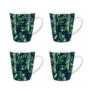 Purely Home Christmas Botanical Mistletoe Small Latte Mugs - Set of 4