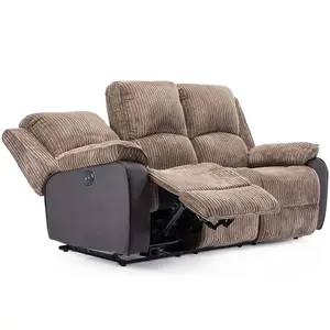 Postana Electric High Back Jumbo Cord Fabric Recliner 3 Seater Sofa (Brown)