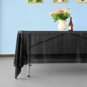 Neel Blue 70x108 Inch Rectangle Sequin Tablecloth, Black