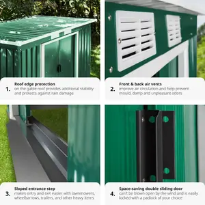 Shed with Pitch Roof - steel, foundation included, 213 x 130 x 173 cm - green/white