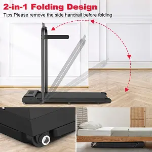 2 in 1 Folding Treadmill with Side Handrails Walking Running Machine for Home Cardio Exercise-Black