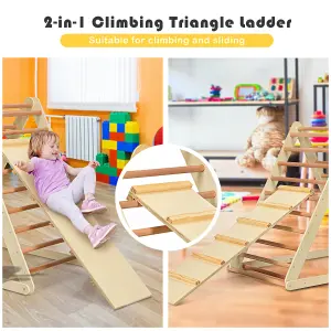 Costway Wooden Foldable Triangle Climber Step Training Ladder Pikler Toddler With Ramp