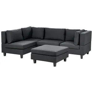 Corner Sofa with Ottoman UNSTAD Black Fabric Right Hand