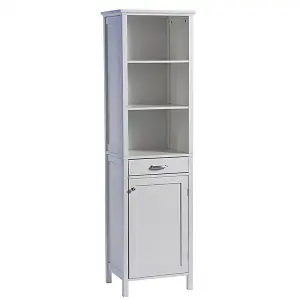 Greenhurst Tall Storage Cabinet White Bathroom Unit adjustable shelving and drawer H170 x W47.5 x D38cm